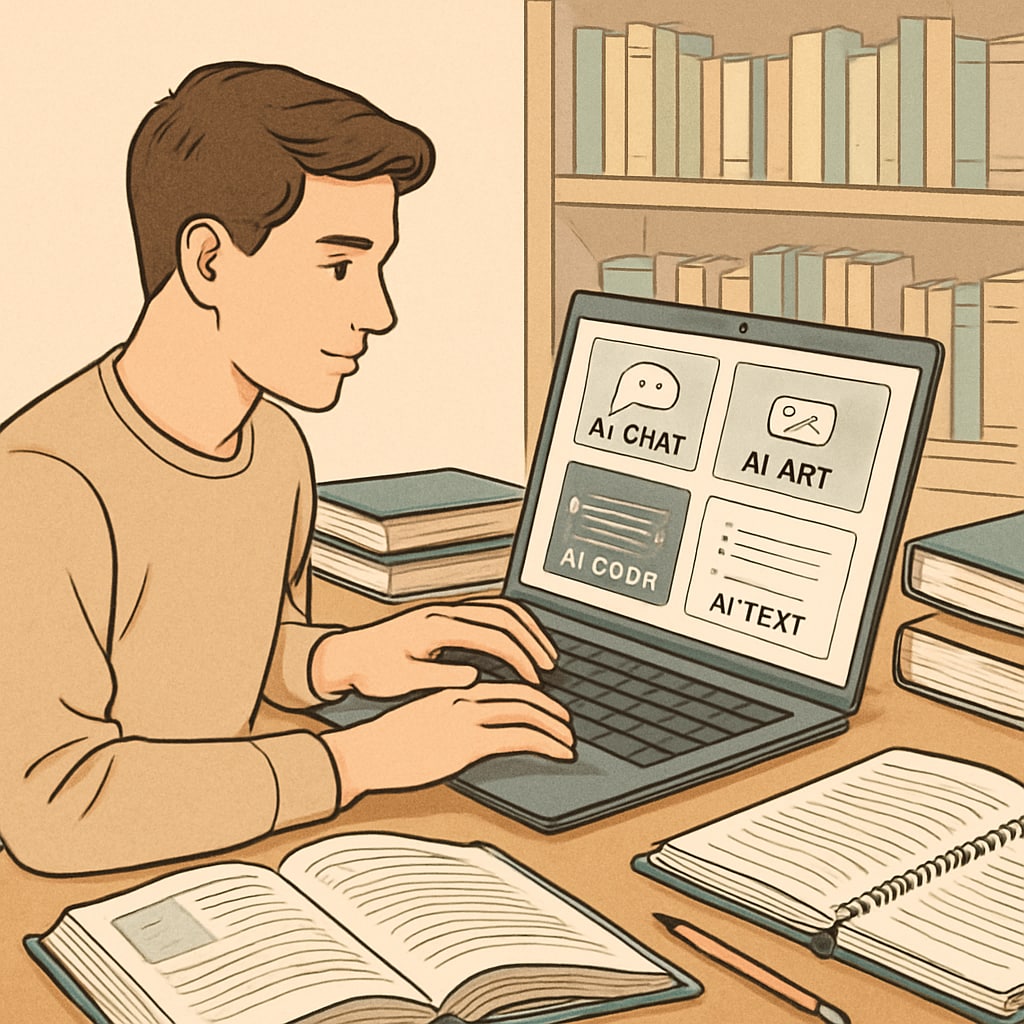 A student using AI subscription services like ChatGPT Plus for academic tasks.