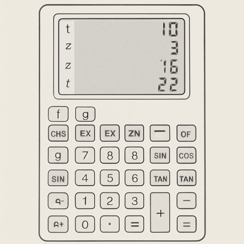 A scientific calculator using Reverse Polish Notation, showcasing stack-based computations with clear numerical examples. Scientific calculator with Reverse Polish Notation for mathematics education