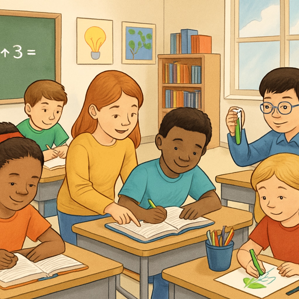A classroom setting with students engaged in diverse activities, illustrating varied talents and abilities. Students in a classroom showcasing diverse talents and abilities.