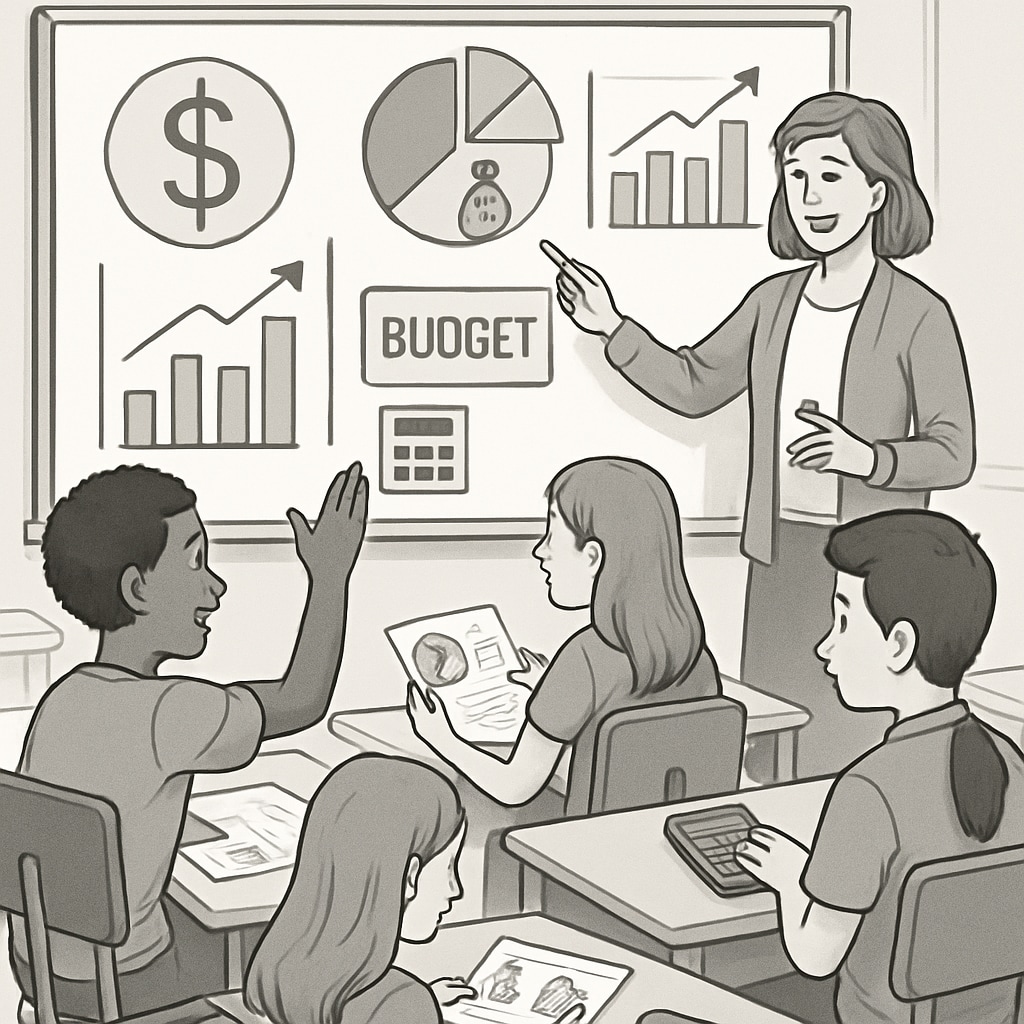 Students learning financial education in a classroom setting.