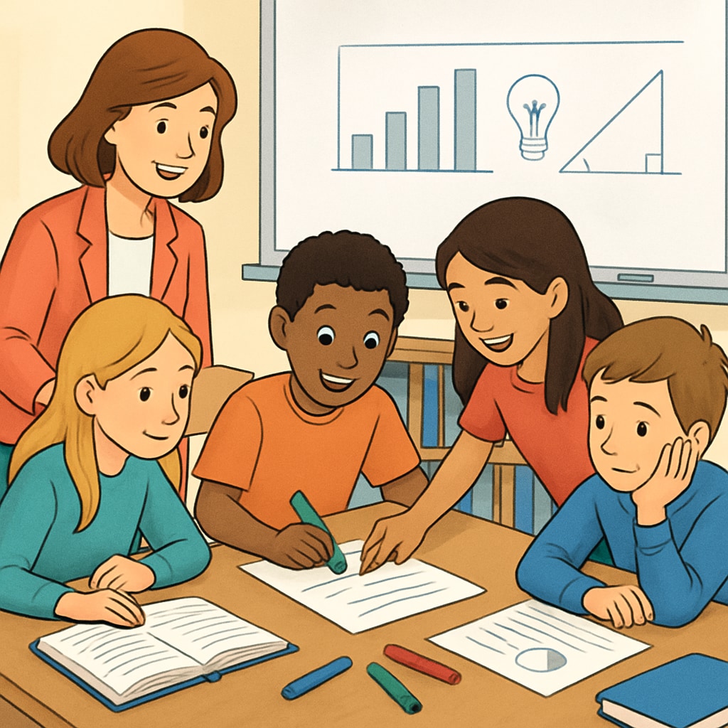 Students collaborating in a classroom, showcasing critical thinking and teamwork skills.