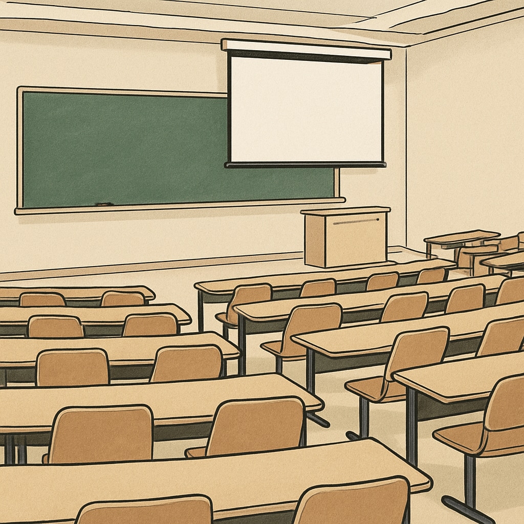 Empty university lecture hall showcasing the impact of dishonest applications.