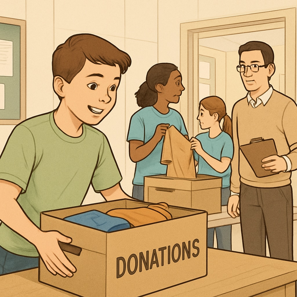 A student participating in a community service activity, symbolizing the character-building aspect of education. A student involved in community service, highlighting education's impact on personal growth.