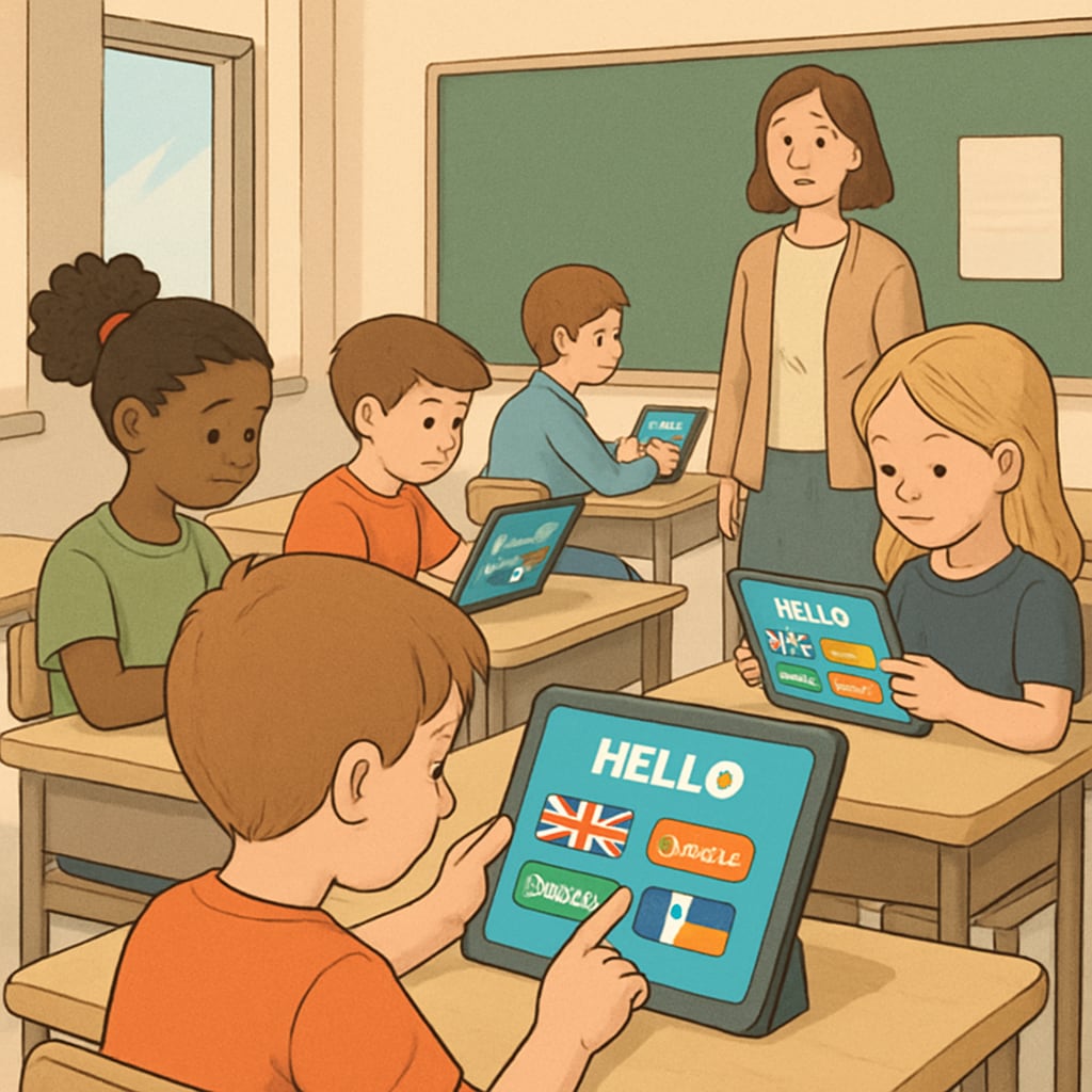 Students engaging with an interactive learning app designed for K12 education