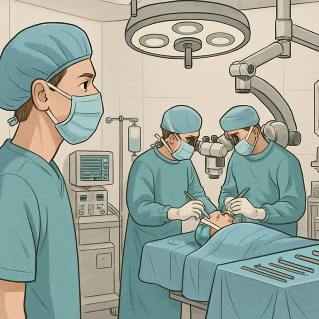 Gifted student shadowing a neurosurgeon to gain practical experience.