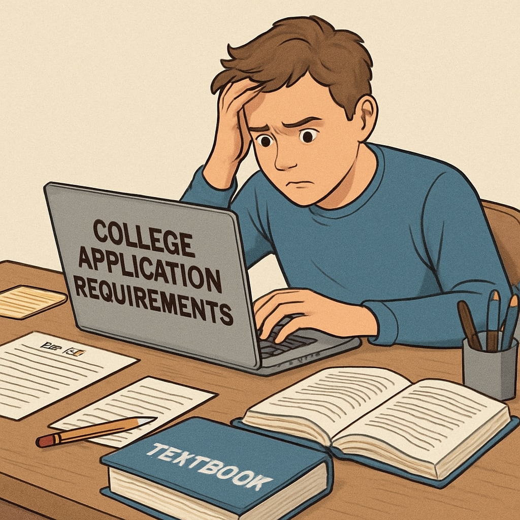 Freshman student stressed while researching college applications