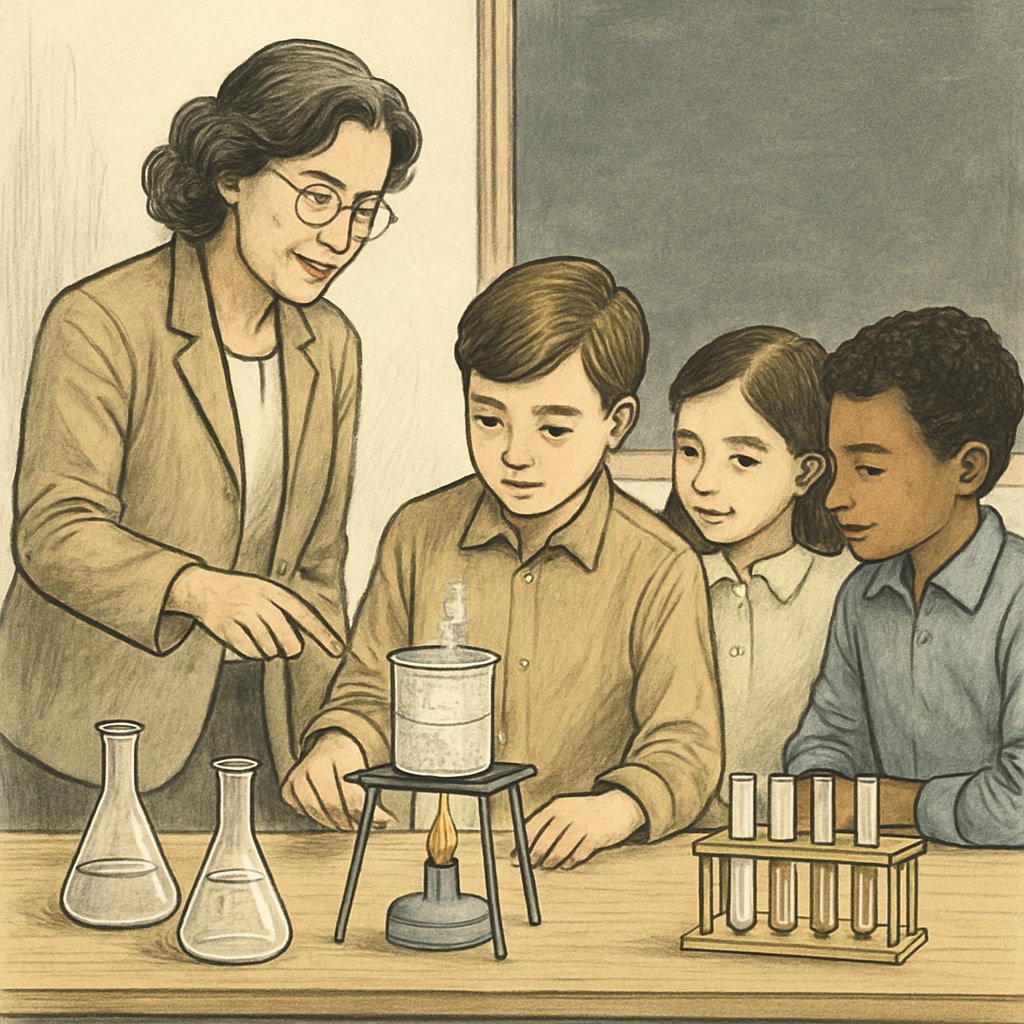 Teacher and students doing an experiment without technology.