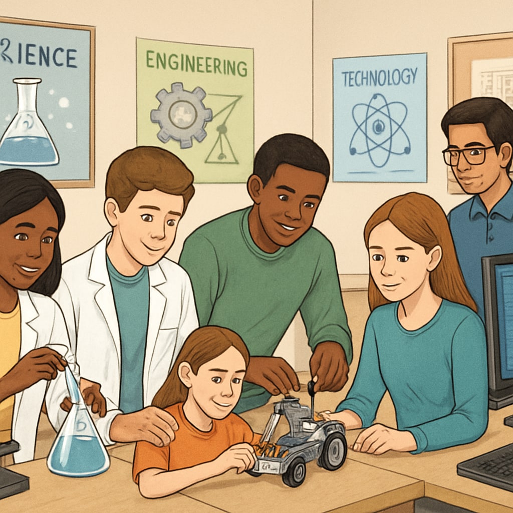 High school students exploring STEM career options through hands-on activities.
