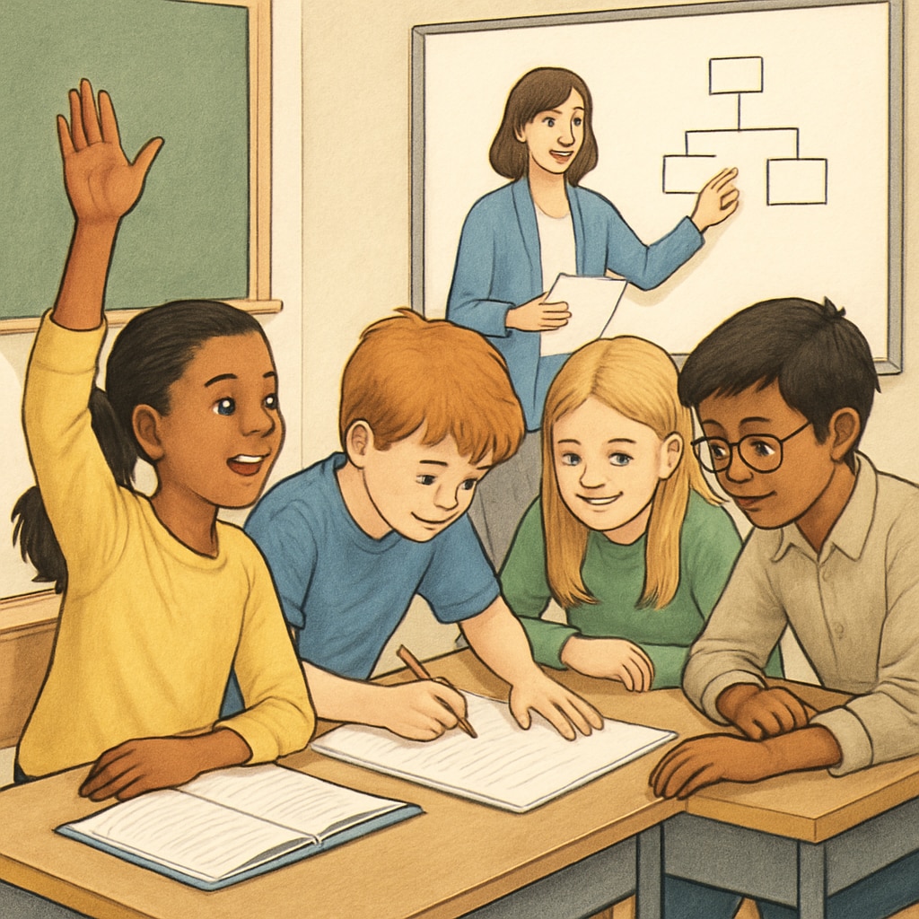 A photo of a diverse group of young students engaged in a classroom activity, symbolizing inclusivity and active learning. Diverse students engaging in classroom activities, representing quality elementary education