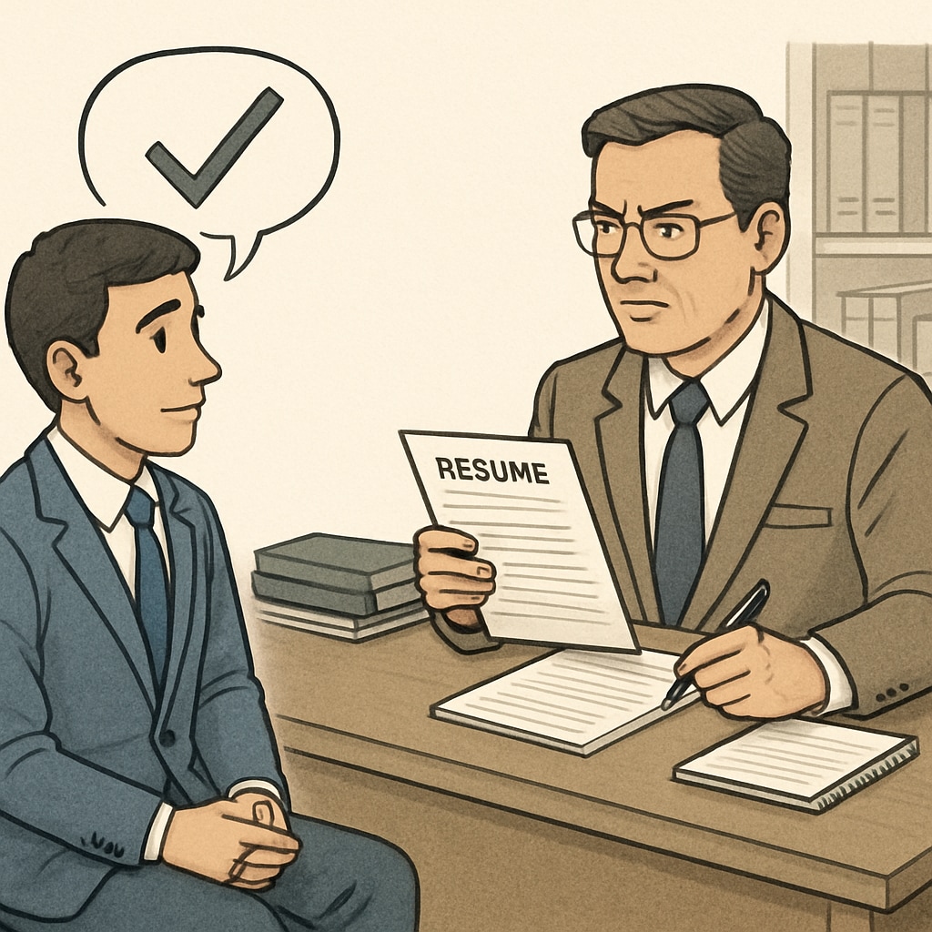 Job interview scenario emphasizing the importance of genuine qualifications.