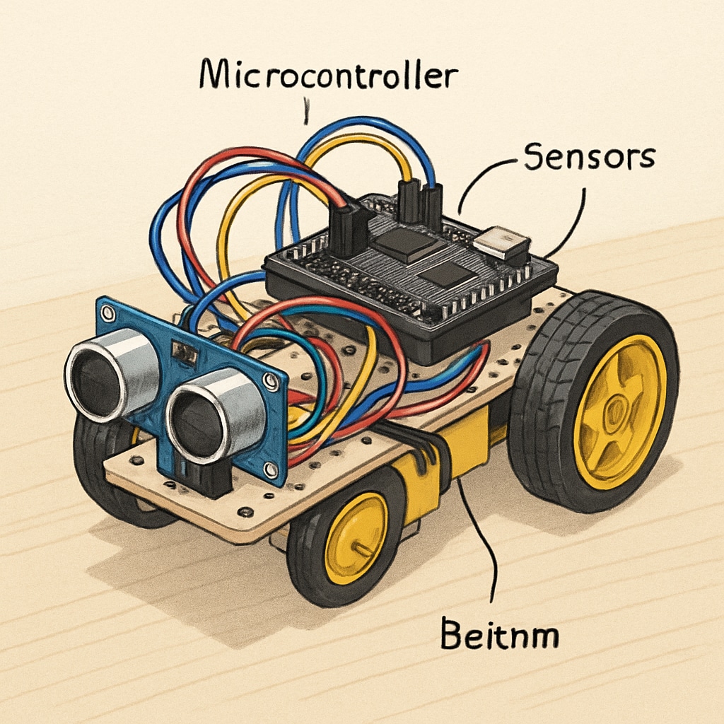 A simple robot built during a beginner robotics course for K12 students.