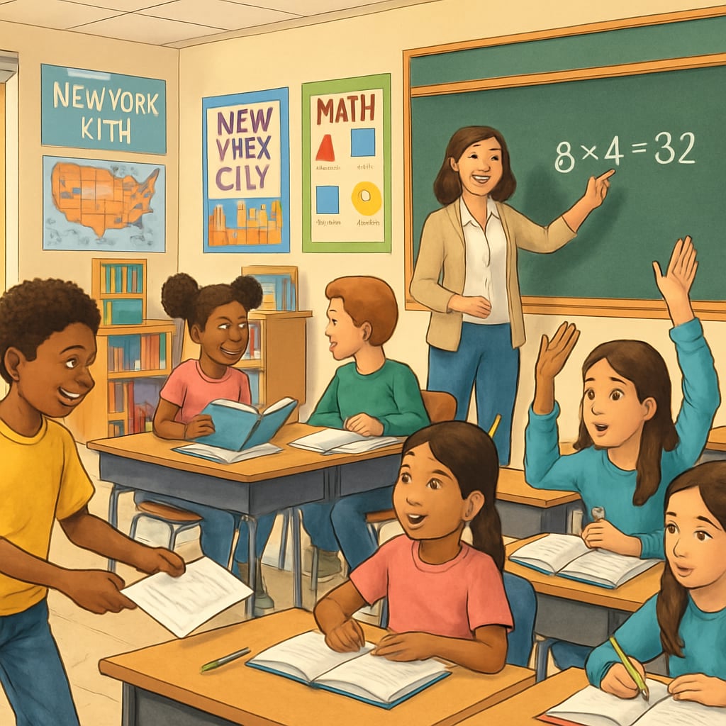 NYC public school classroom with students learning, related to Joel Klein and education reform.