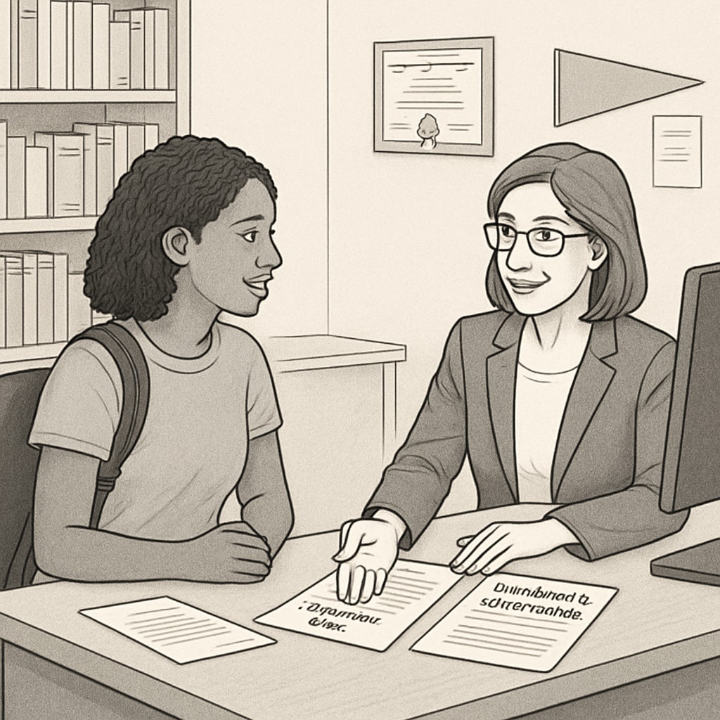 A student meeting with a financial aid advisor to discuss available payment plans and scholarship opportunities for returning to school. A student discussing financial aid options for completing their unfinished degree.