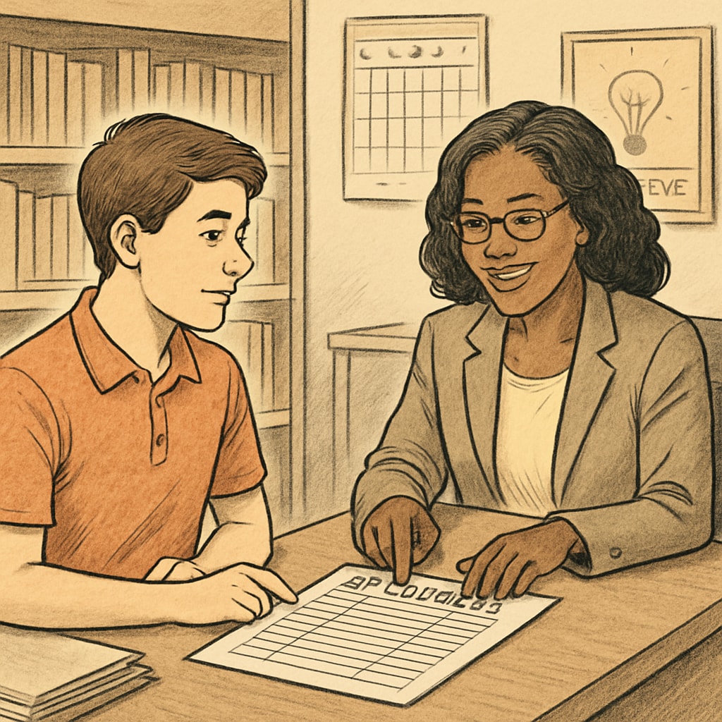 A high school student planning AP courses with a counselor, highlighting the importance of strategy. Student planning AP courses with a counselor for balanced high school experience.