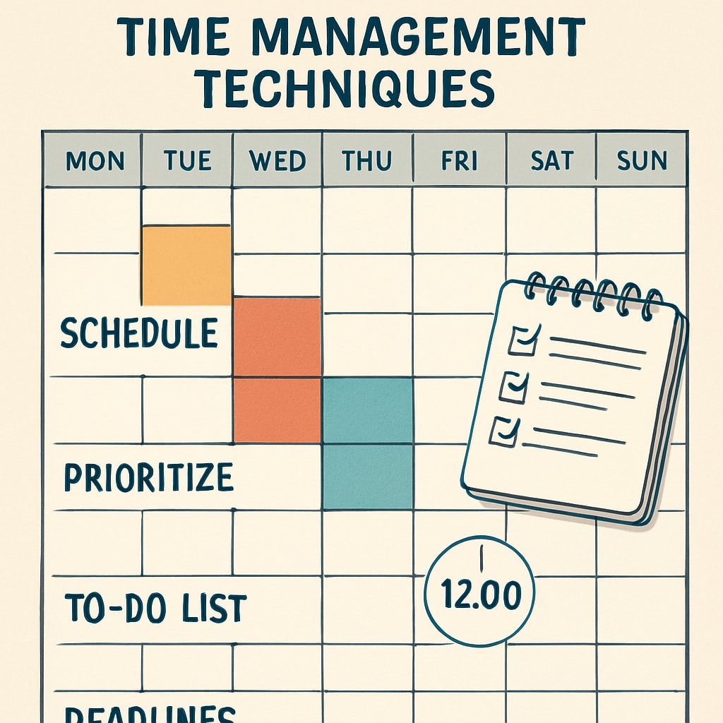 A visual representation of a student planner or calendar, illustrating effective time management techniques. Student planner showing time management strategies for school courses.