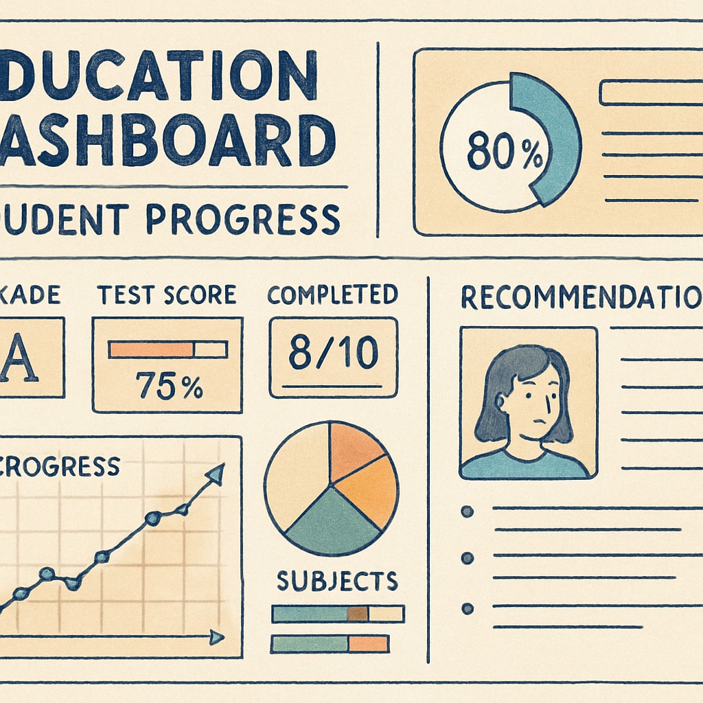 An AI-powered educational dashboard displaying student progress and personalized recommendations. Dashboard showing AI feedback and progress tracking in education