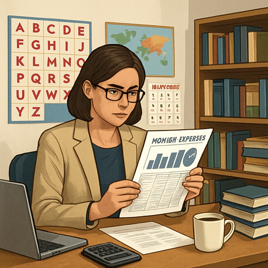Teacher reviewing expenses due to SAVE Plan changes and higher loan payments.