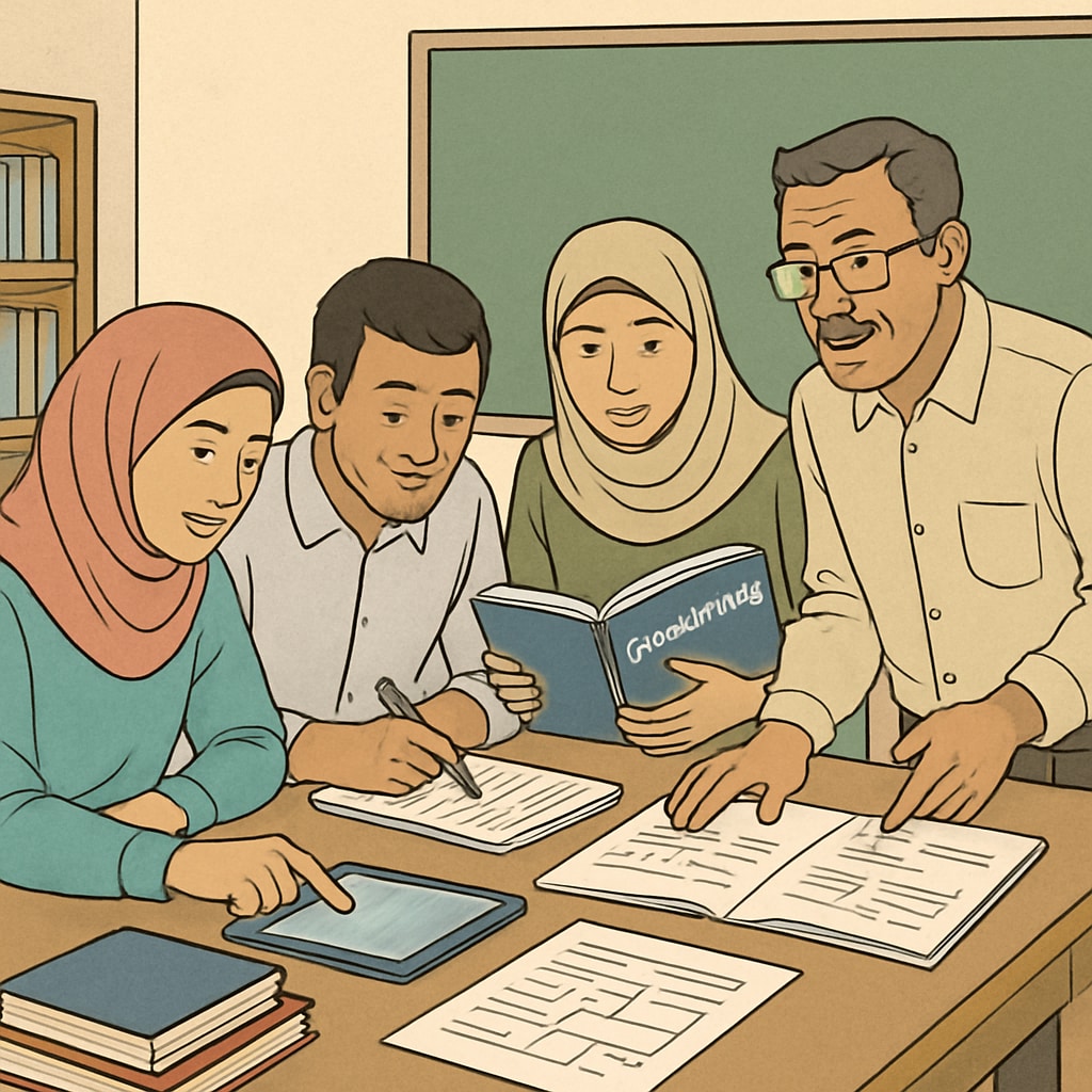 Teachers in Gaza working together to develop a science and social studies curriculum.