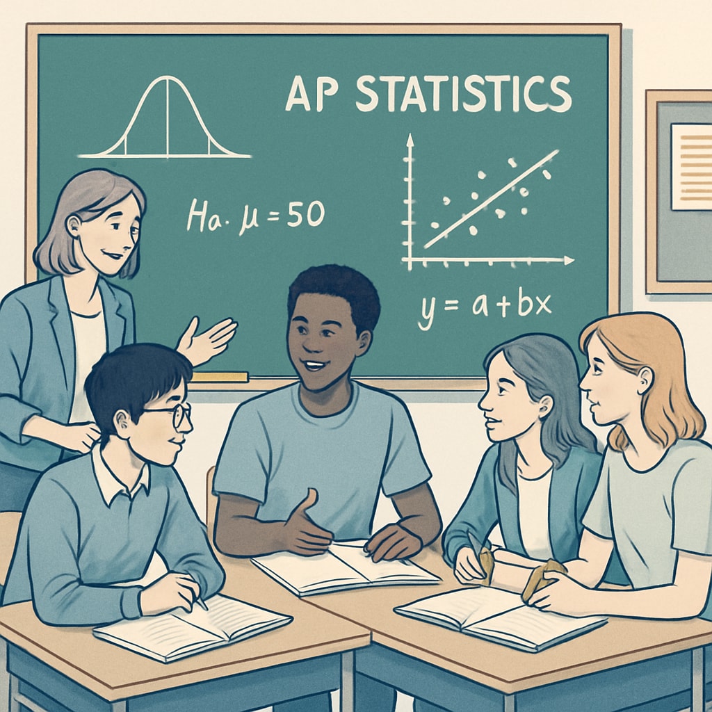 Students discussing AP Statistics in a classroom