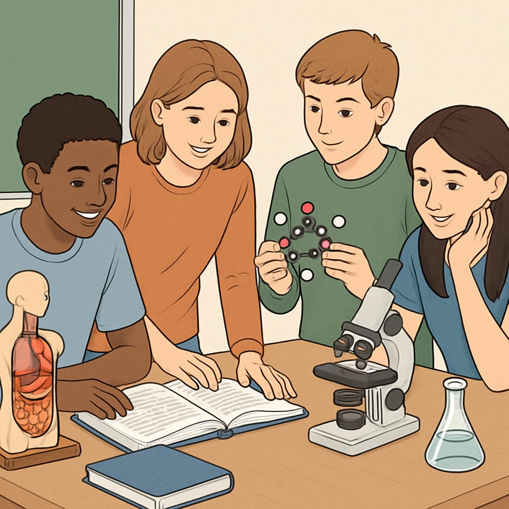 Middle school students engaging in collaborative learning activities.