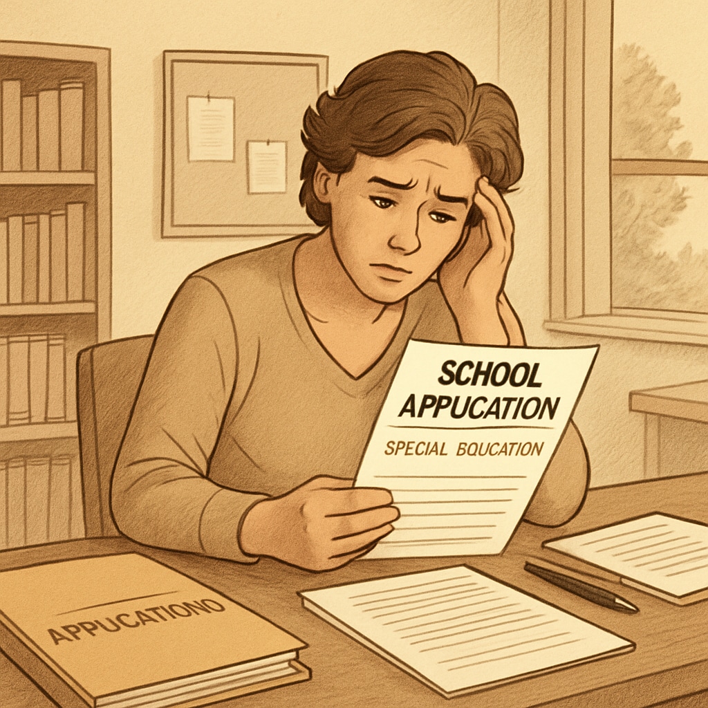 Parent reviewing school application documents for special needs education