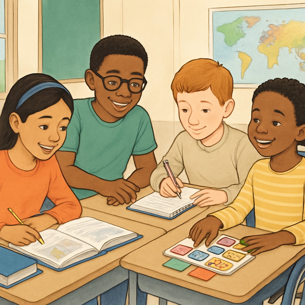 A diverse group of students in a classroom, symbolizing inclusivity and equal access to education opportunities. Diverse students in a classroom representing school choice and equal access to education.