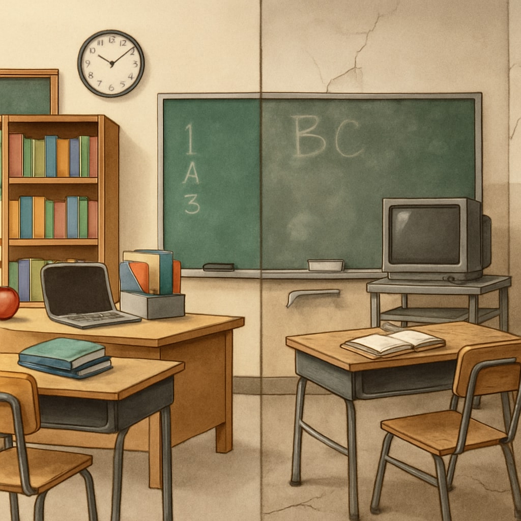 Public school classroom with limited resources due to reduced funding.