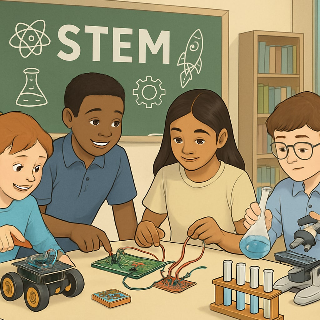 Students engaging in STEM learning in a public school as part of innovative programs.