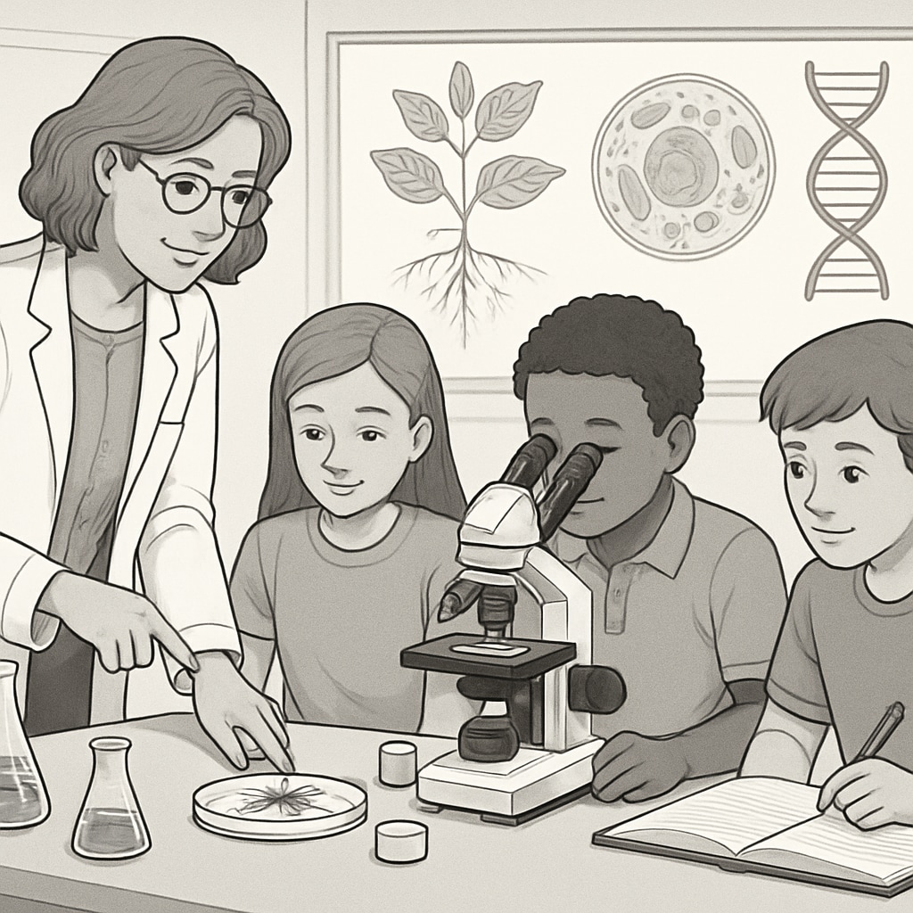 Biology professional teaching students in a classroom setting.