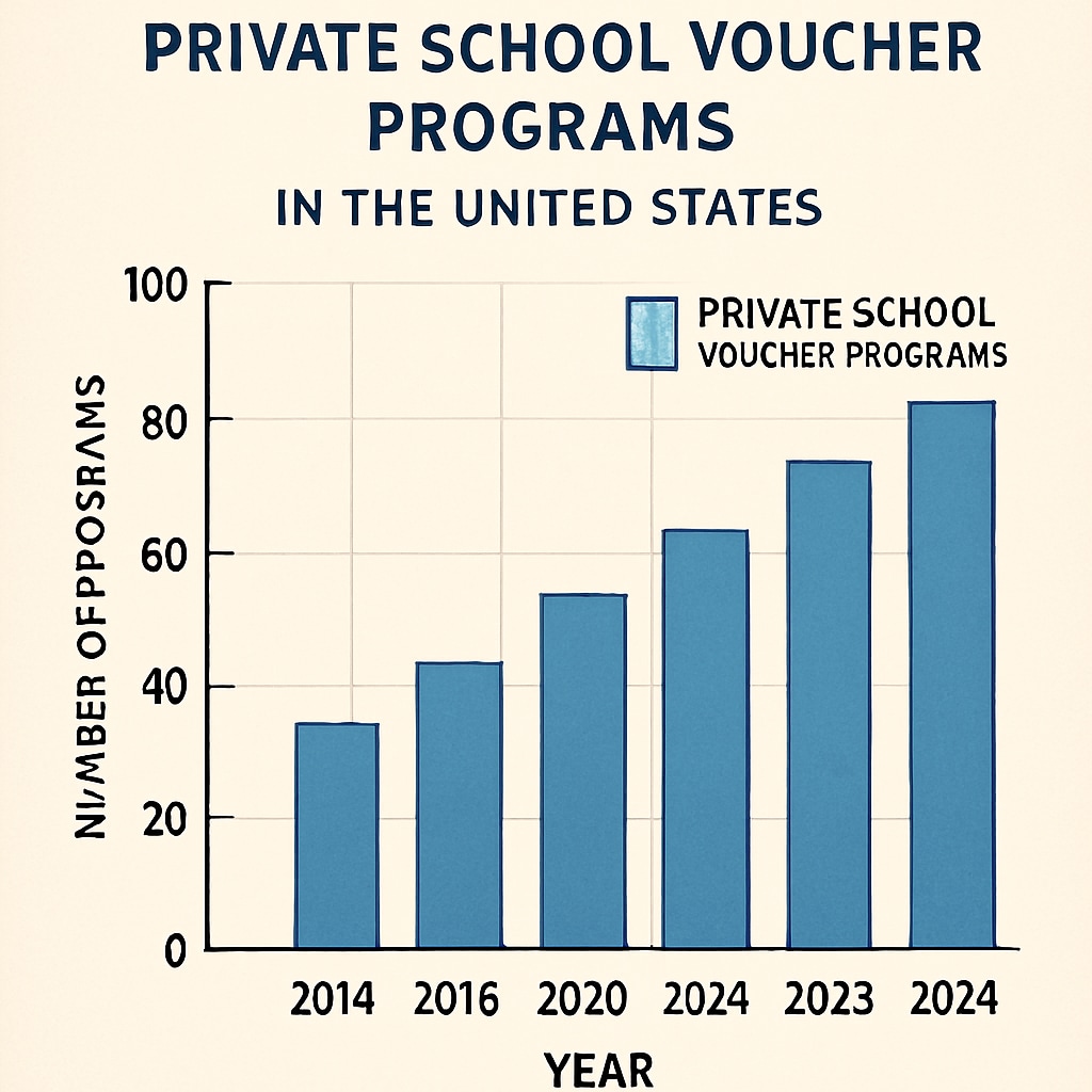 A chart illustrating the growth of private school voucher programs in the U.S. over the past decade. Chart showing private school voucher program growth in the U.S.
