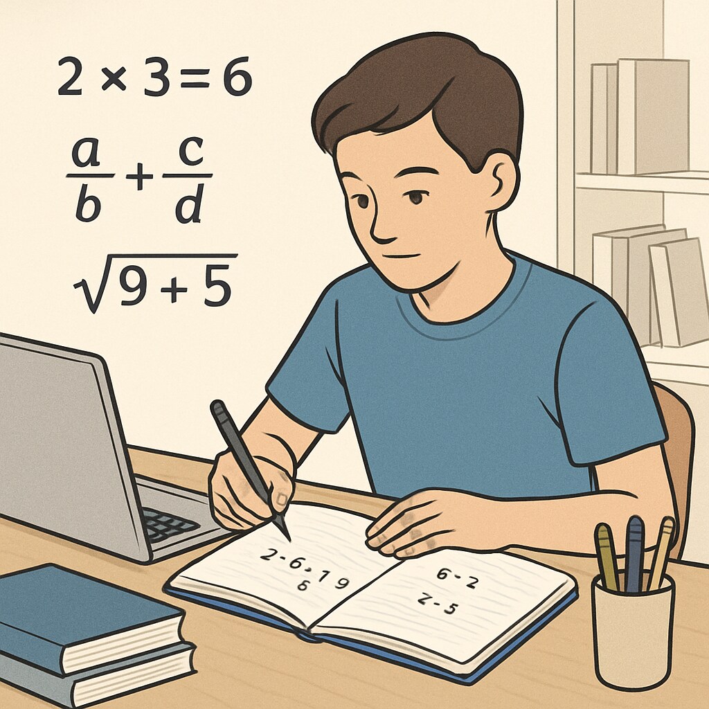 A student actively practicing math problems for aptitude tests with online resources.