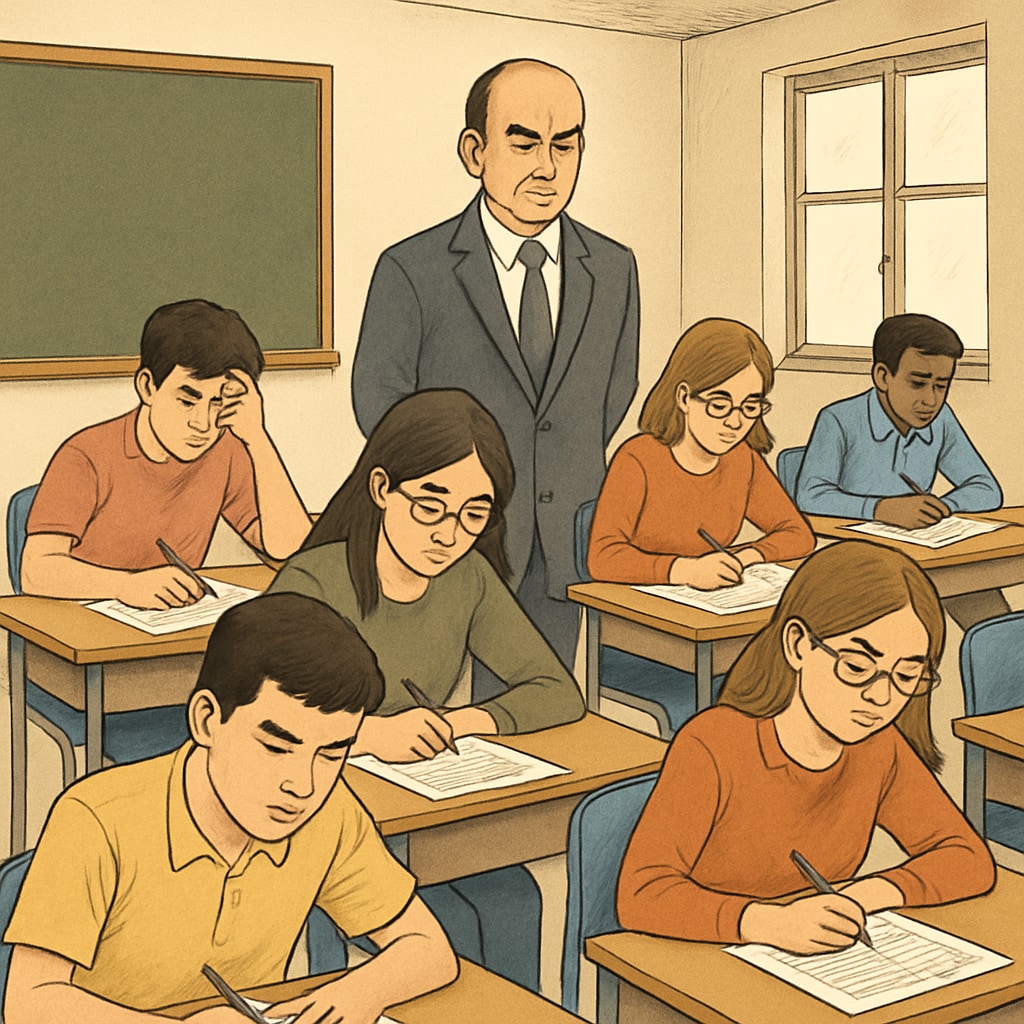 Students in Turkey taking centralized exams, symbolizing high-pressure education.