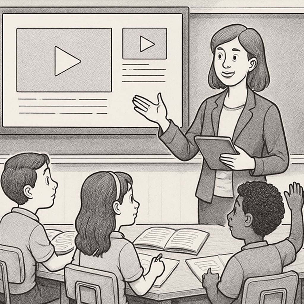 Educator using short videos in a classroom setting for deep learning.