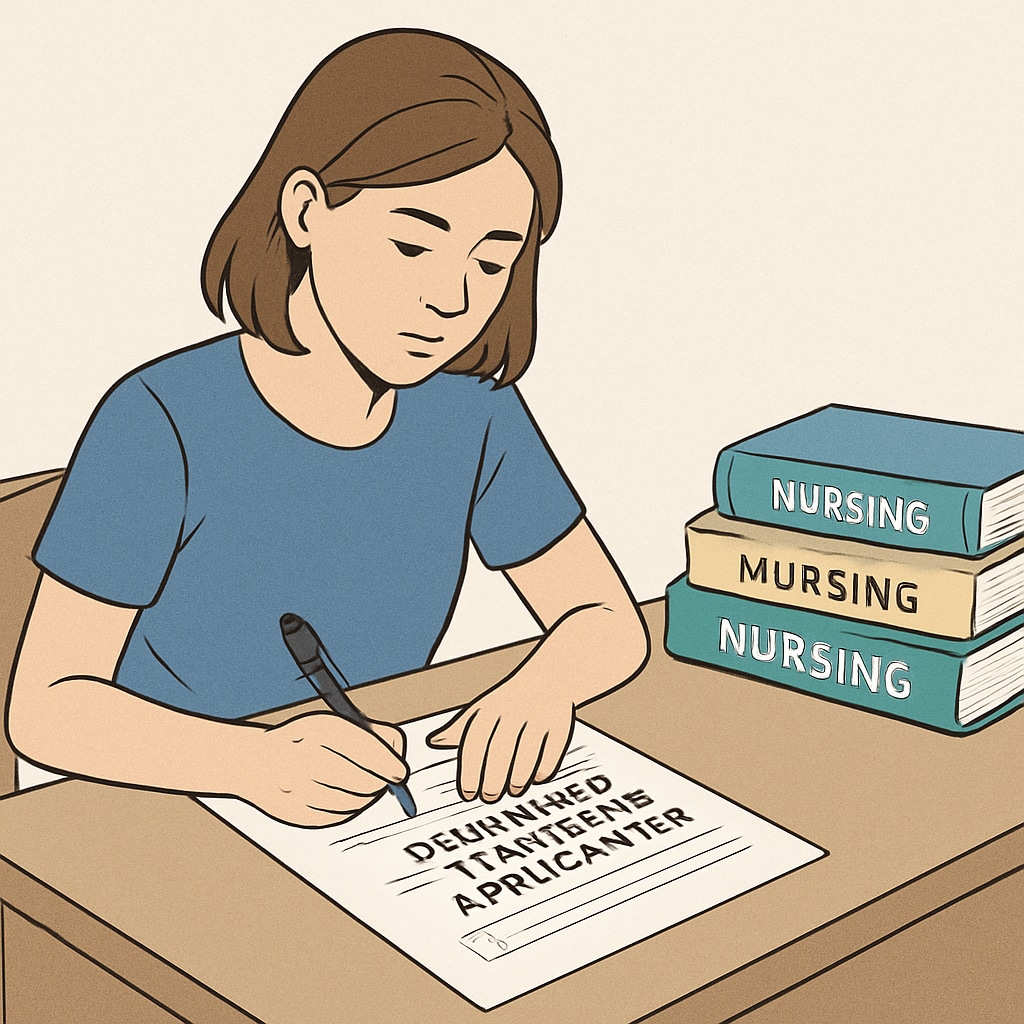 Student preparing transfer applications for nursing programs.