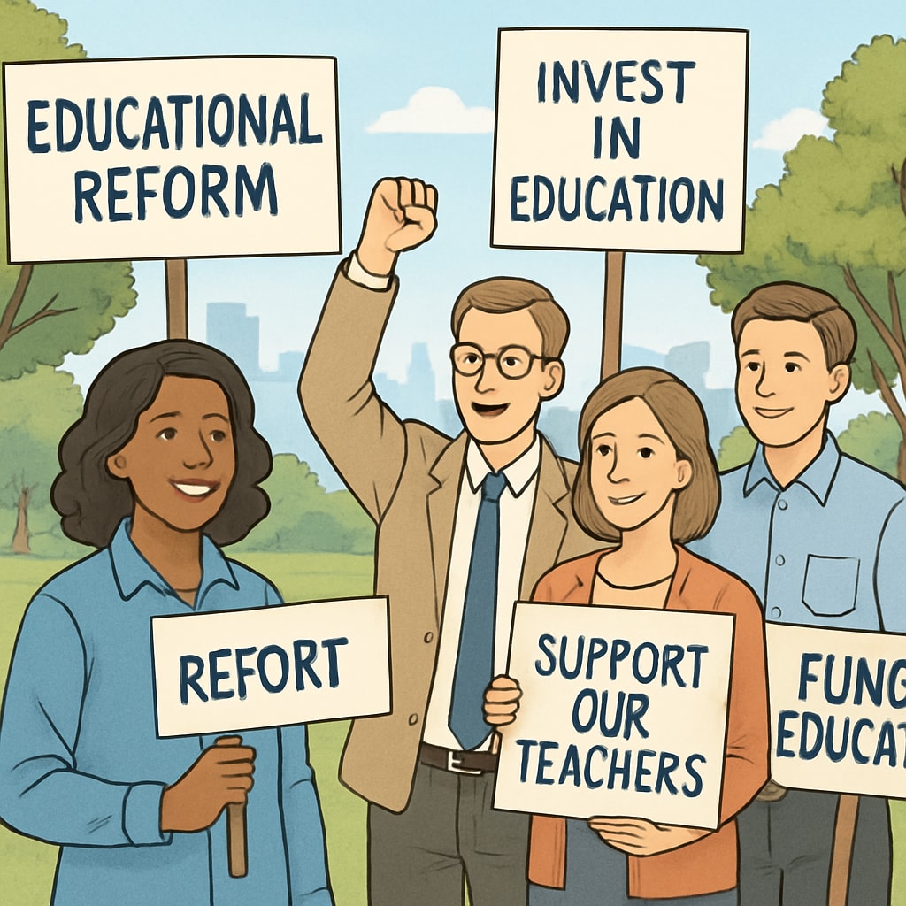 Teachers advocating for reforms during a Teacherless Tuesday protest.