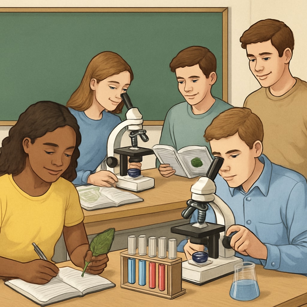High school students preparing for nursing programs by studying biology.