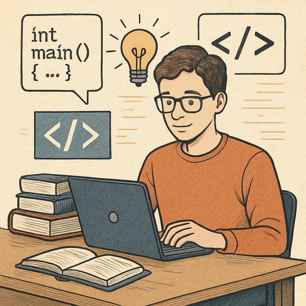A computer science student coding on a laptop, symbolizing programming career opportunities. Computer science student coding for programming career guidance.