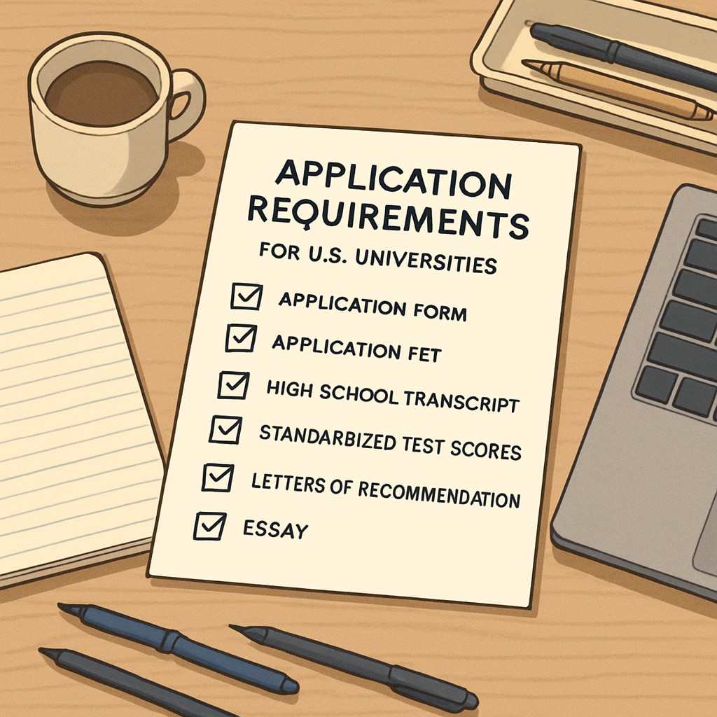 Checklist of U.S. university application requirements for international students.