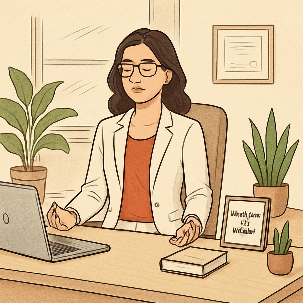 Female entrepreneur practicing mindfulness inspired by Sadhguru’s teachings.