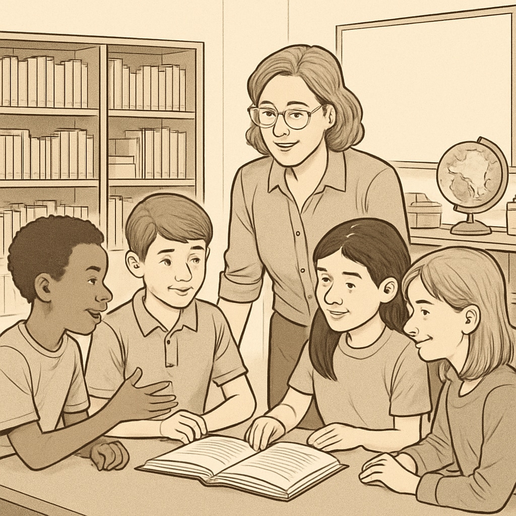 Small group reading activities in a 5th grade ELA classroom featuring guided discussions.