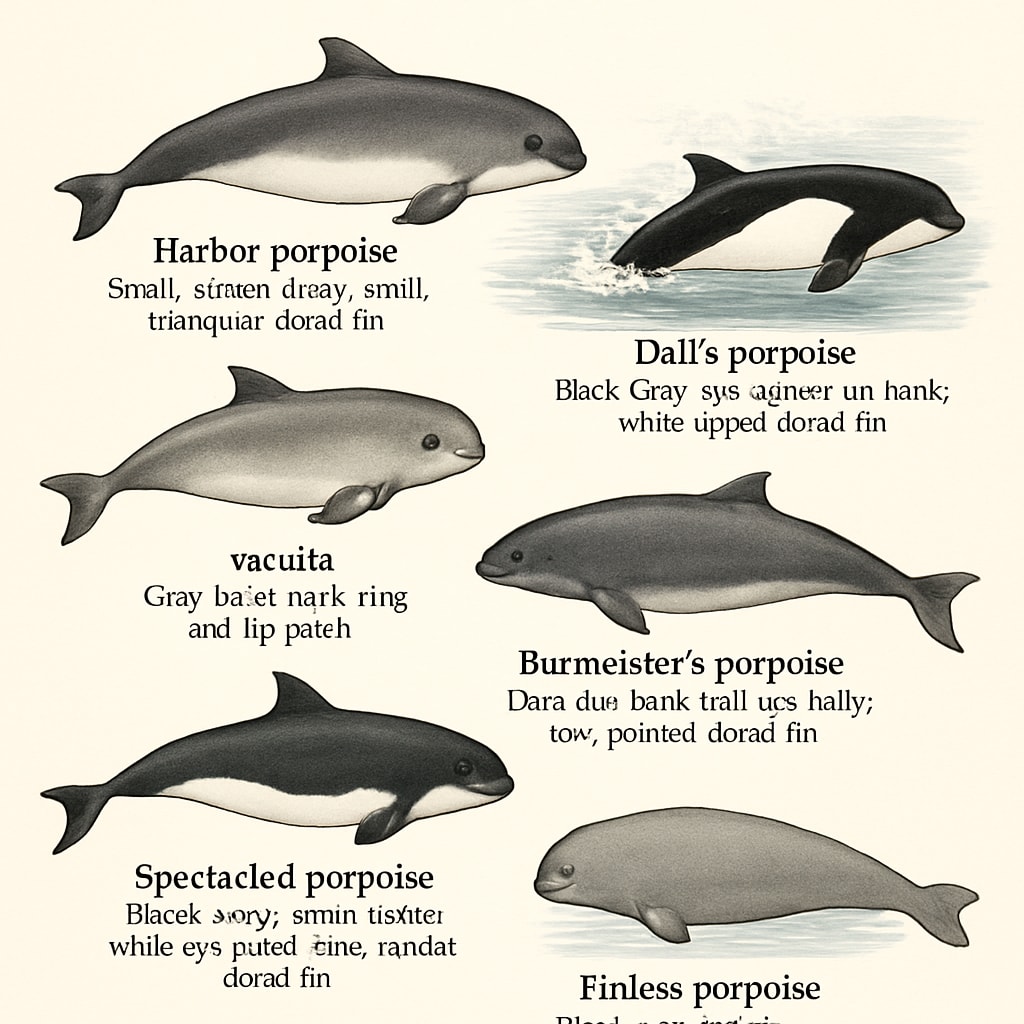 Porpoise species illustration highlighting their diversity and habitats.