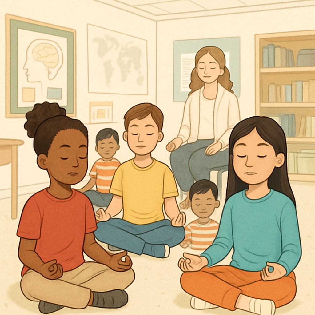 Kids practicing mindfulness and emotional management techniques in school