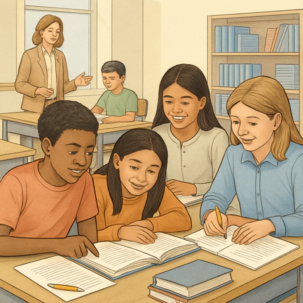 Collaborative fifth-grade classroom focusing on reading comprehension strategies.