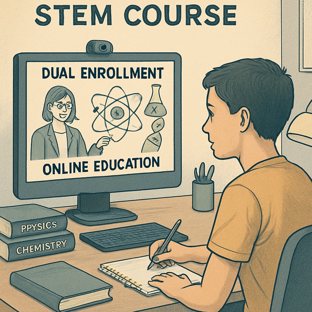A student participating in a virtual STEM course, showcasing the benefits of dual enrollment and online education. A student in an online STEM course offered through the Khan World School-ASU partnership program.