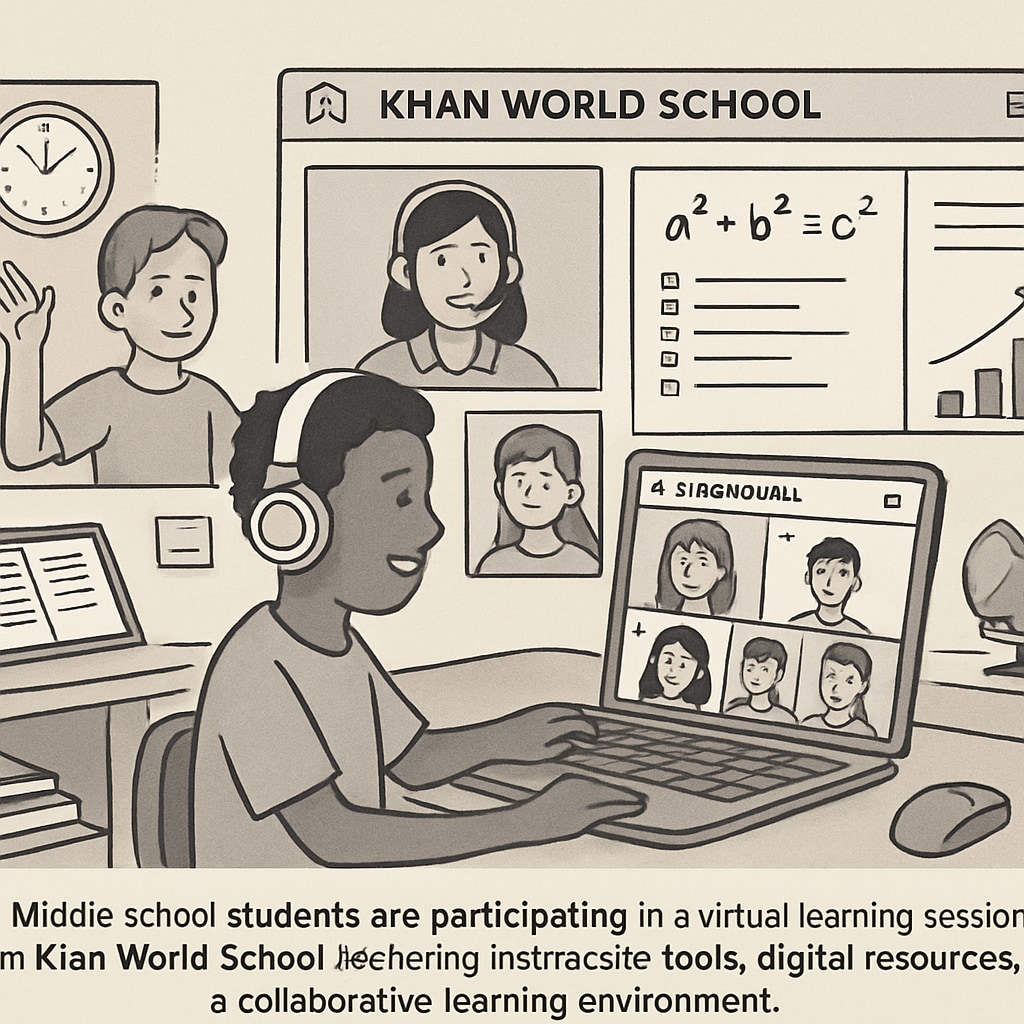 Online classroom with middle school students using Khan World School tools.