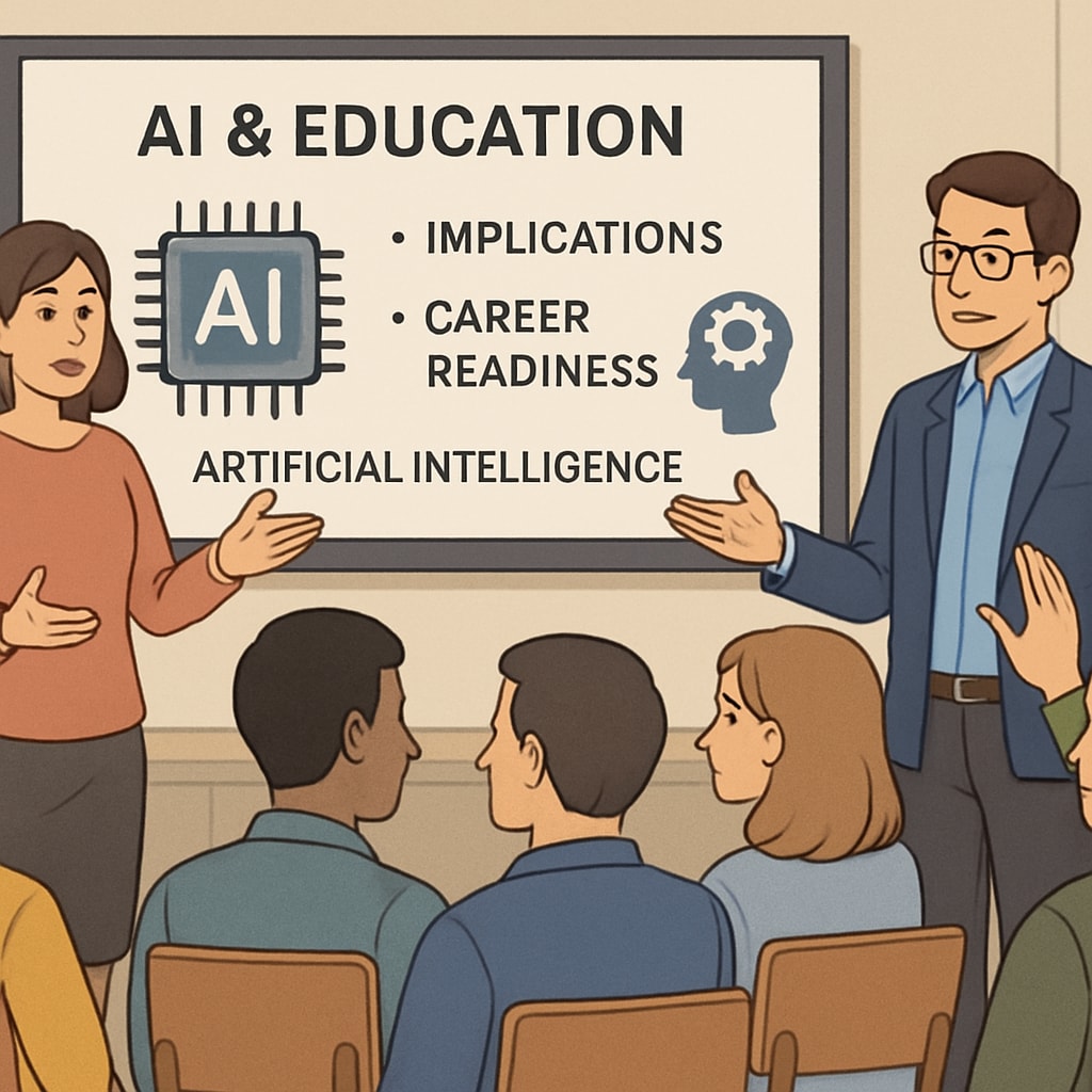 Parent-teacher workshop discussing AI and education strategies.