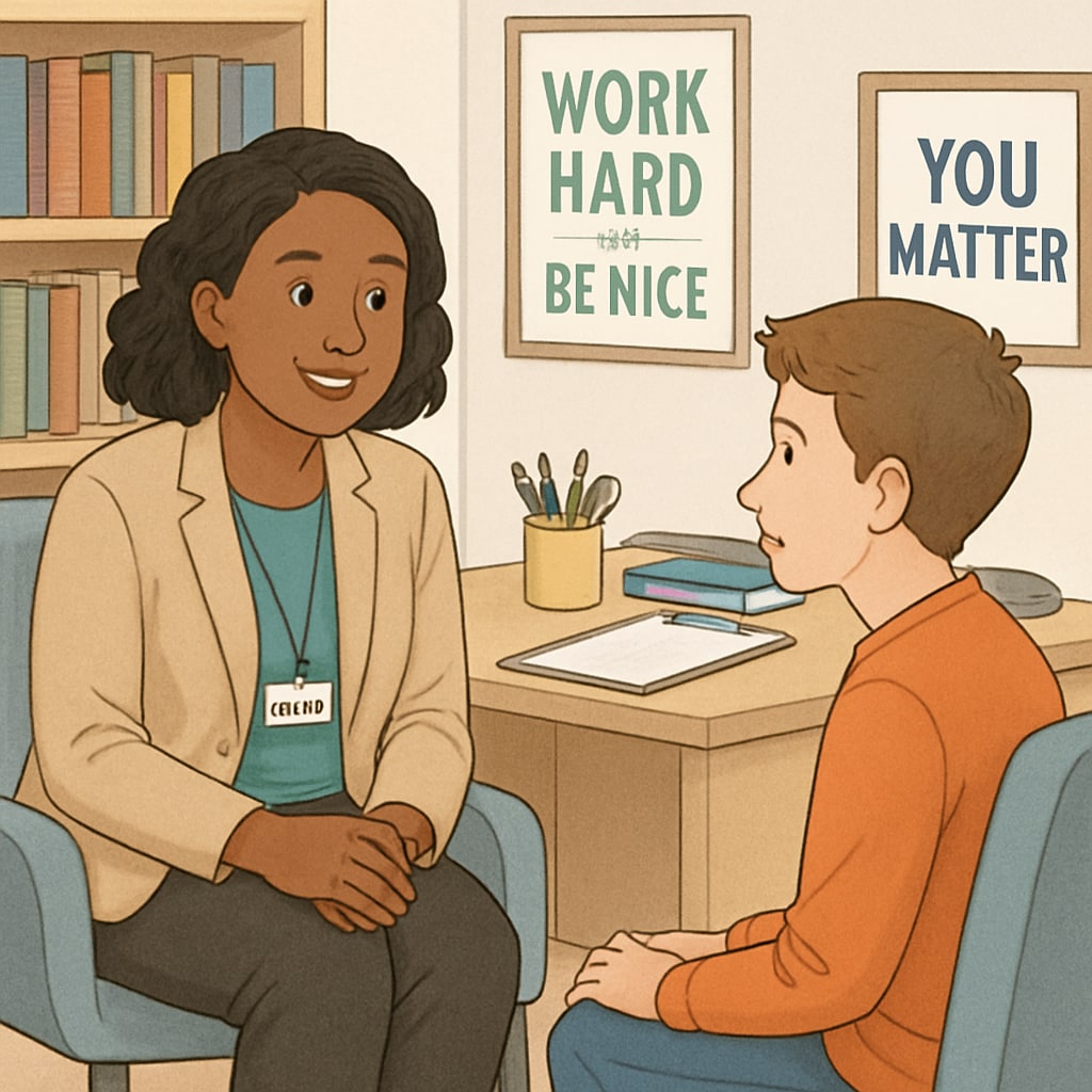 Non-teaching careers in education, school counselor assisting a student