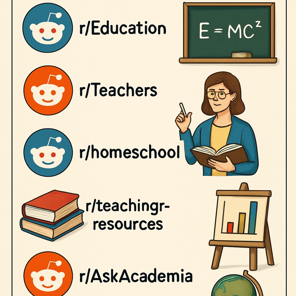 Popular educational subreddits such as r/Education and r/Teachers displayed on Reddit.