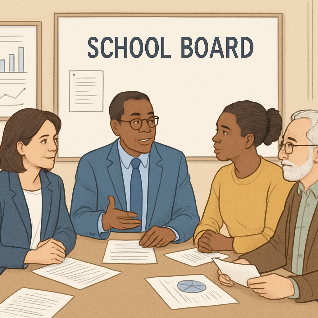 School board members discussing education policy and strategy.