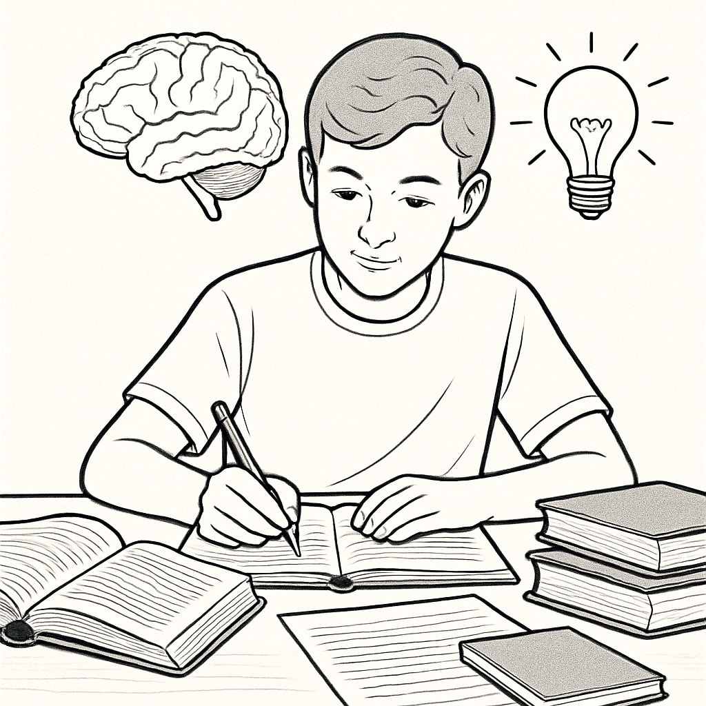Teen studying with books to improve learning strategies and memory.